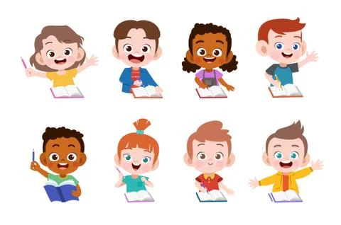 Kids study together happy vector illustration Ilustración de archivo