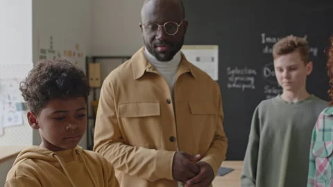 Kids Studying 3D Printer on Computer Class Stock Footage 245453485