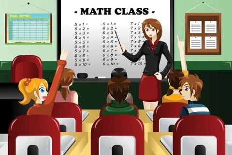 Kids studying math in the classroom Stock Illustration