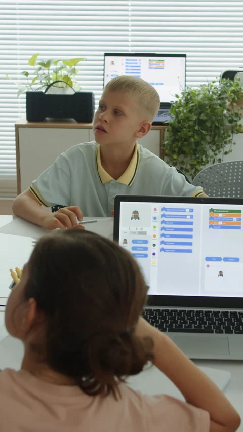 Kids Studying at Programming Course for Elementary School Video stock 280637898