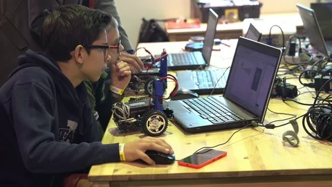 Kids studying robotic technology Stock Footage 83221721