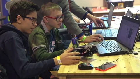 Kids studying robotic technology Stock Footage 83221731