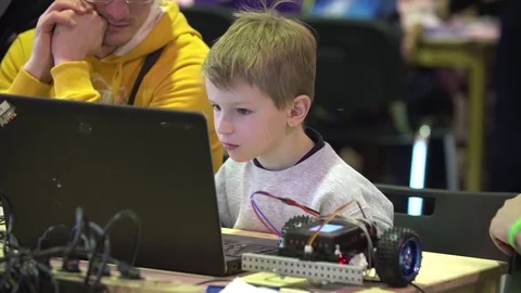 Kids studying robotic technology Stock Footage 83221960