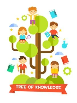 Kids Studying on Tree. Vector Illustration 스톡 일러스트