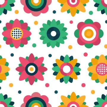 Kids style pattern with repeated geometric flowers Stock Illustration