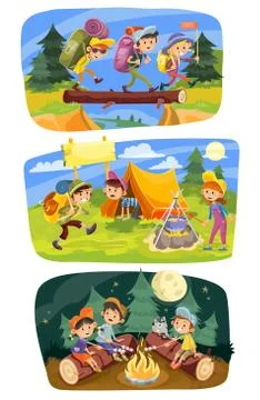 Kids summer camping vector concept illustration イラスト素材