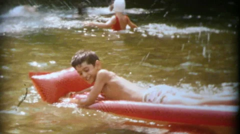 Kids Swimming At The Lake-1964 Vintage 8... | Stock Video