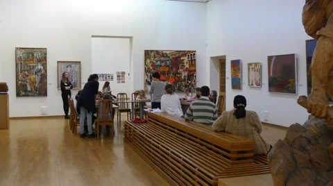 Kids at the Table Excursion to the National Art Museum in Kiev Christmas Eve Stock Footage 58018043