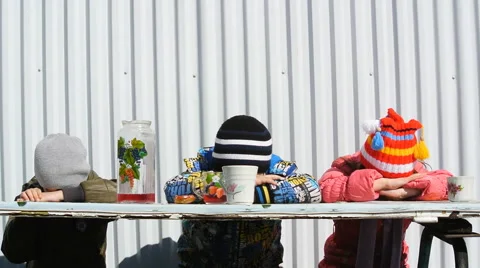 Kids at the table, sleeping Stock Footage 49066577