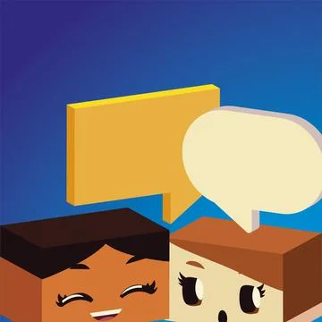Kids talking speech bubble, isometric style Stock Illustration