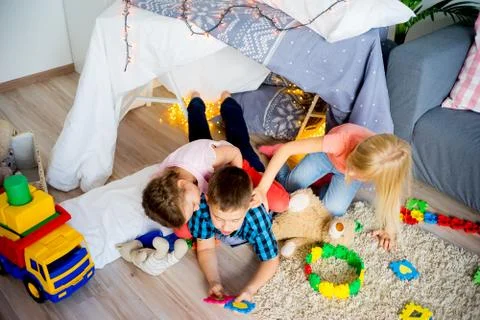 Kids in a teepee Stock Photos