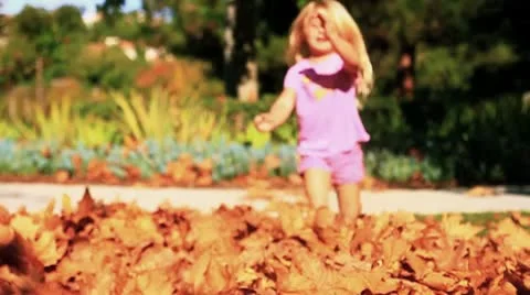 Kids throw Fall leaves3-MVI 6365 Stock Footage 9282422