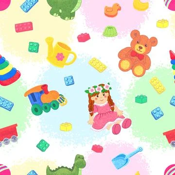 Kids Toys Seamless Pattern Stock Illustration