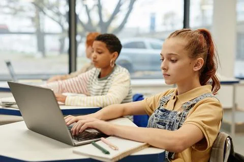 Kids Using Laptops in Class Stock Photos
