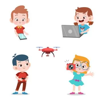 Kids using technology vector illustration Ilustración de archivo