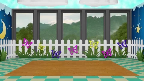 Kids Virtual Set Green Mountain With 3D Background 41 Stock Footage 194943355