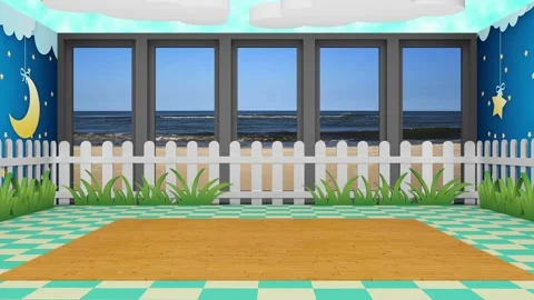 Kids Virtual Set Water &amp; Sky With 3D Background 40 Stock Footage 194943354