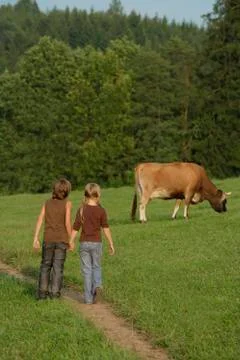 Kids walking on path Stock Photos