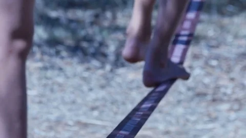 Kids Walks On Slackline Stock Footage 78972253