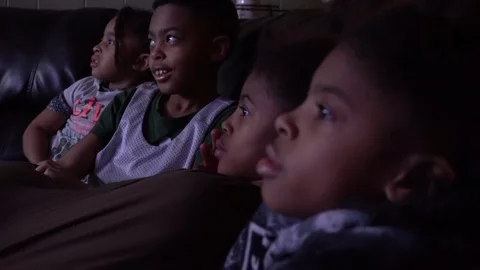 Kids Watching TV Stock Footage
