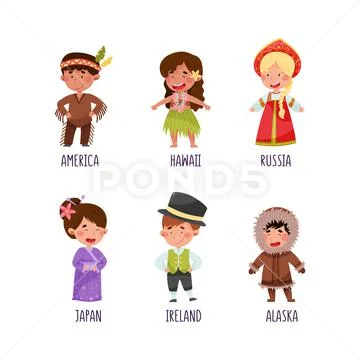 Kids Wearing National Costumes of Different Countries Vector Illustration Set Clip Art 154731319