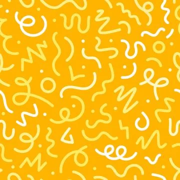 Kids yellow squiggle pattern, scribble background Illustrazione stock