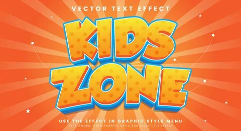 Kids zone 3d editable text effect Template Stock Illustration