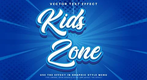 Kids Zone comic Style 3d editable text effect Stock Illustration