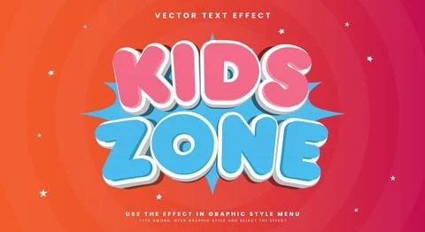 Kids Zone Comic Style 3d editable text effect Illustrazione stock