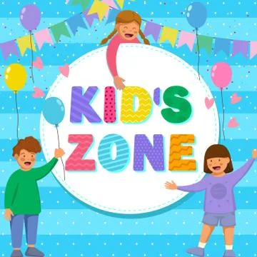 Kid's zone concept poster with cloud shaped frame, vector children's Stock Illustration