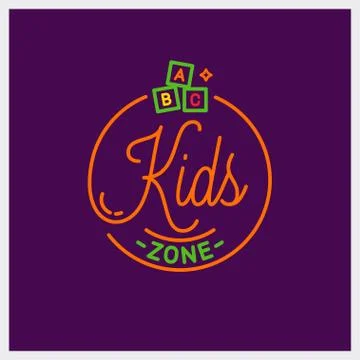 Kids zone logo. Round linear of kids toys vector Stock Illustration