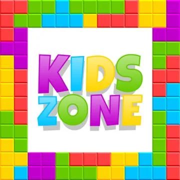 Kids zone playground logo. Vector poster cartoon design for fun kid party with Stock Illustration