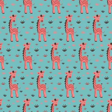 Kidswear pattern with giraffe in savannah seamless pattern for kids clothes 스톡 일러스트
