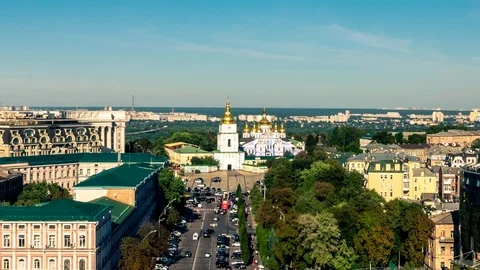 Kiev Aereal View Timelapse with close-up of St. Michael's Golden-Domed Monastery Stock Footage 72257402