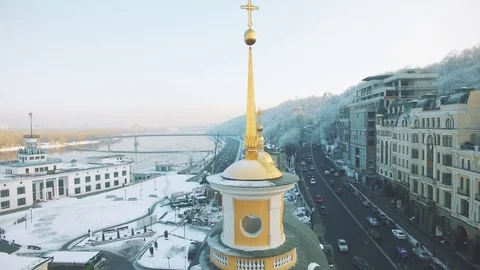 Kiev Church of Nativity at Pochtovaya square Stock Footage