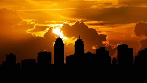 Kiev City Skyline at Sunset, Time Lapse with Red Sky and Fiery Sun, Ukraine Stock Footage 171236065