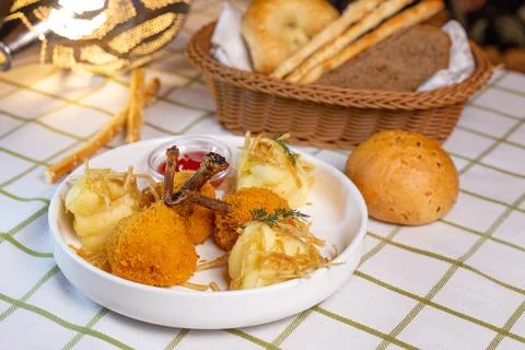 Kiev cutlet with mashed potatoes on the table Stock Photos