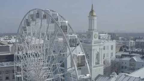 Kiev. Drone video. The big white Ferris wheel. Video stock 150953112
