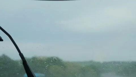 Kiev highway. View of the track from the car. Close-up. There is a heavy downpou Stock Footage 155361632
