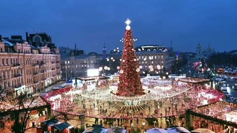 Kiev Main City Square during Christmas, Ukraine Video stock 220608366