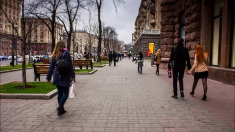 Kiev - March 2017: Crowd of people walking during morning commute time lapse 스톡 동영상 74901908