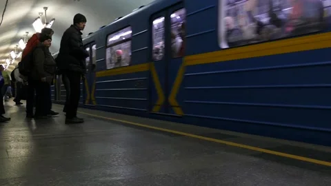Kiev Metro Underground Station Train. Train Approaching Platform In Kiev 02 Stock Footage 88597313