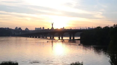 Kiev, Paton Bridge at Sunset Stock Footage 47308406