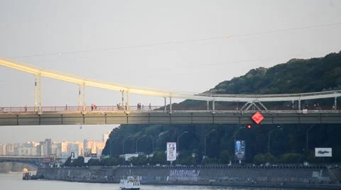 KIEV - SEPTEMBER 10: Zip line over river Dnipro on September 10, 2016 in Kiev Stock Footage 67455669