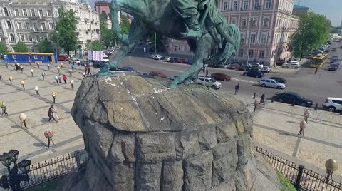 Kiev Sophia Square, Bohdan Khmelnytsky on Horseback Stock Footage 63145625