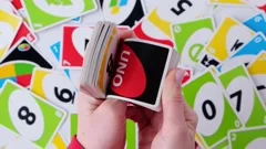 Deck of Uno Game Cards Scattered All Over on a Table. American