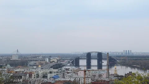 Kiev, Ukraine; 9 April 2019; Dnipro and Havansky Bridge Stock Footage