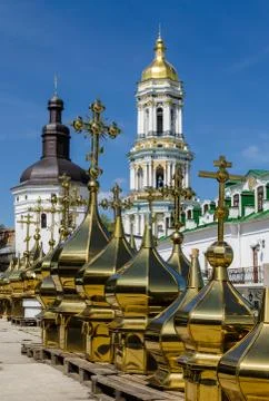 KIEV, UKRAINE - April 17, 2017: The Lavra Crosses, Kiev, Ukraine Stock Photos