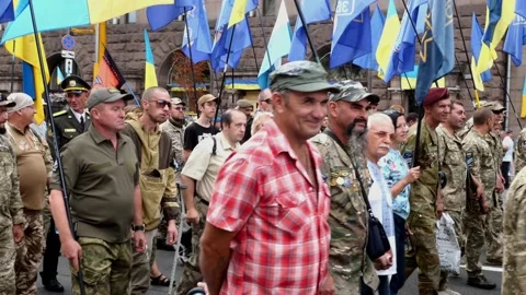 Kiev, Ukraine, August 2019: - Crowd patriots and volunteers of civic Stock Footage 162846998