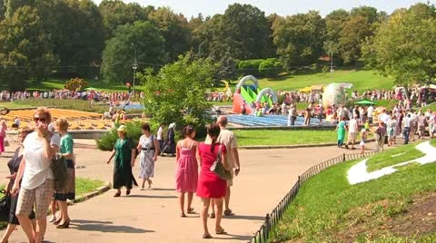 Kiev, Ukraine, August 26. Festival of flowers and people walking Stock Footage
